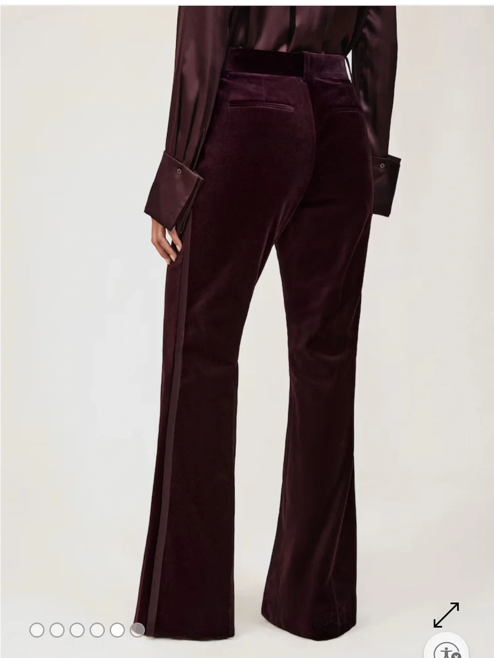 Reiss Elia Burgundy Velvet Satin Stripe Flared Wide Leg Trousers Size 4